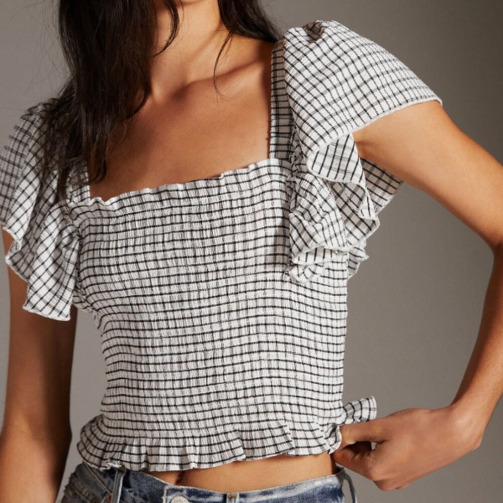 Crinkle Gingham Smocked Top Maeve